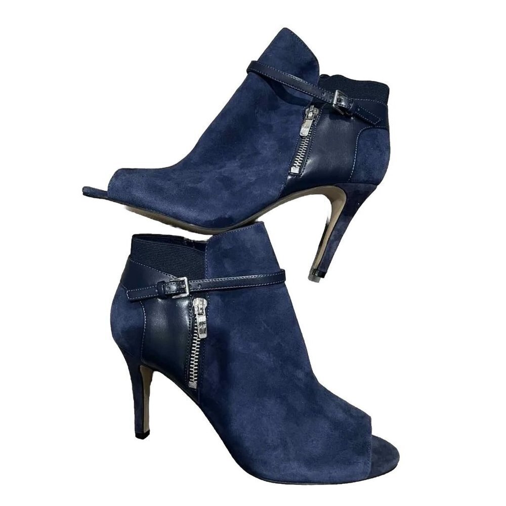 MARC FISHER Navy Blue suede peep toe boots Size 9M Leather Blue Navy Shoes - Picture 1 of 12
